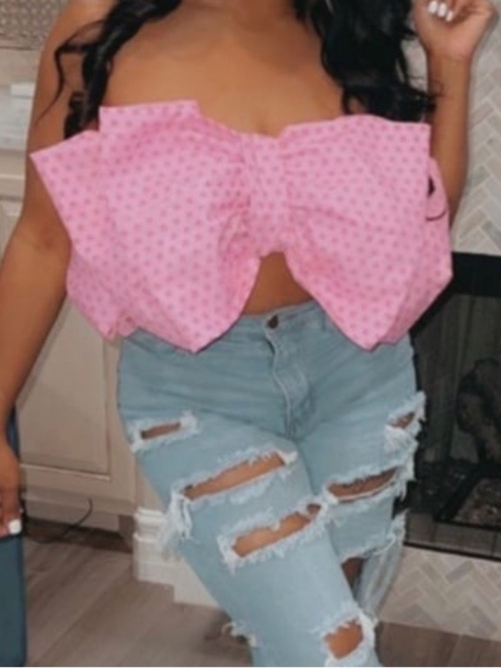 Red Bow Top with All-Over Monogram M